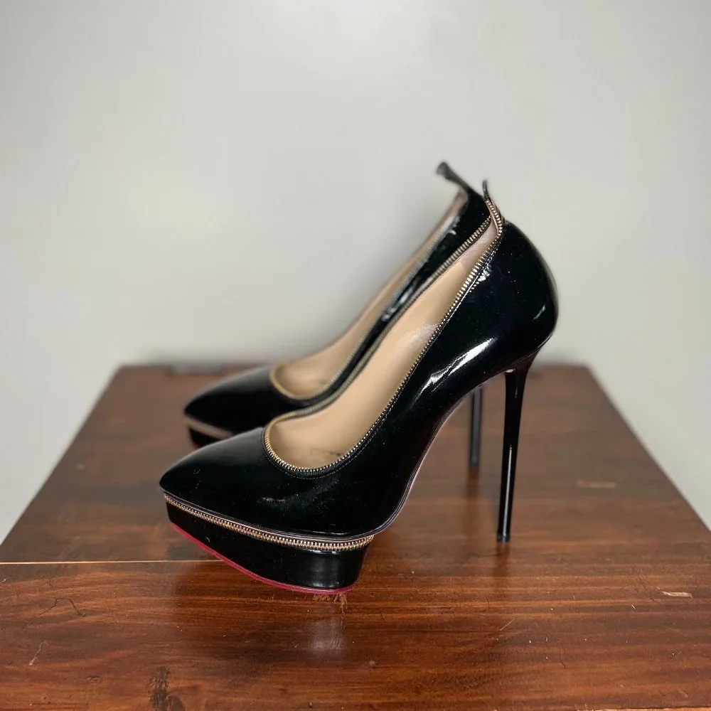 Charlotte Olympia x Agent Provocateur Black Soirée Zipper High Heel Pumps Womens - Picture 4 of 6